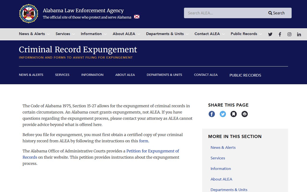 Cherokee County criminal court records ALEA expungement overview