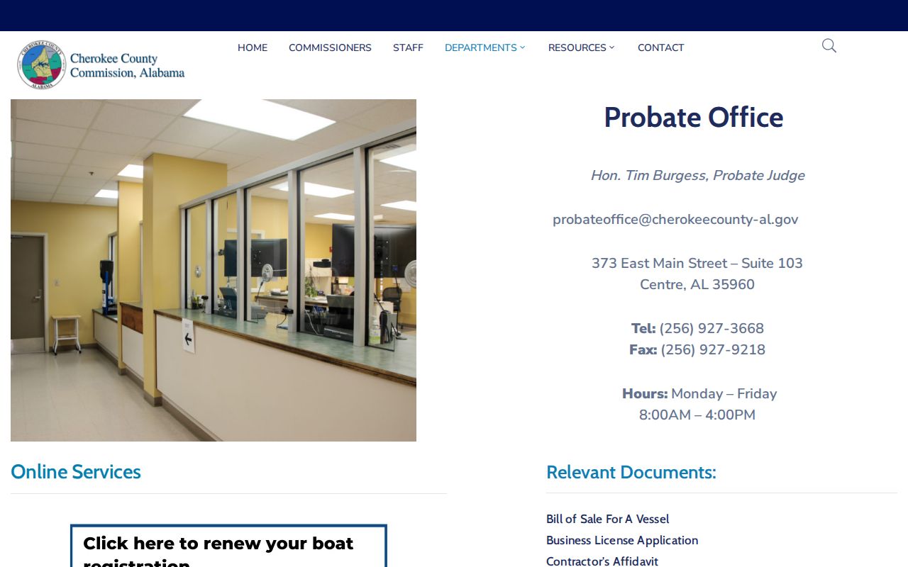 Cherokee County probate records and Probate Office services
