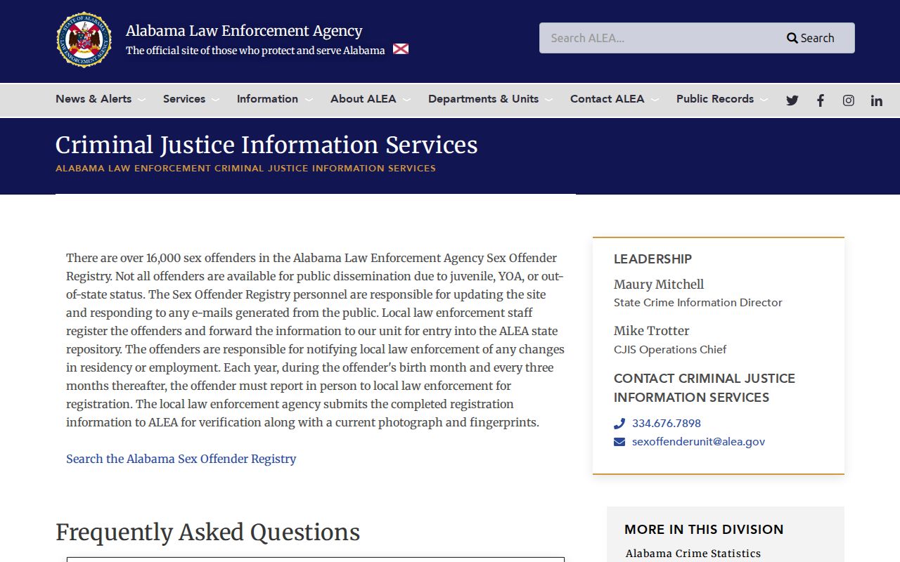 Cherokee County warrant search ALEA sex offender registry information